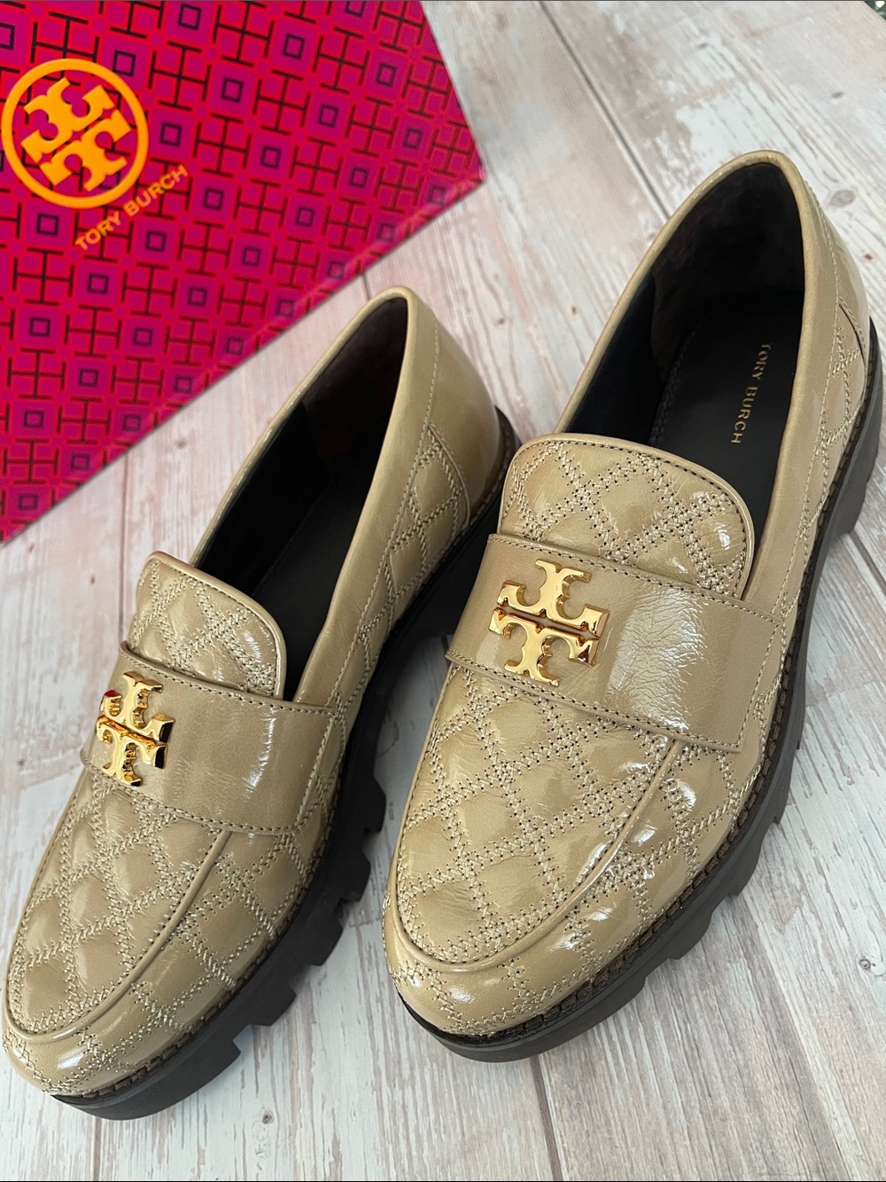 $685 NEW Tory Burch Mini Every Chunky Loafer Size 8.5 Beige Nude Quilted TB logo - Picture 14 of 16